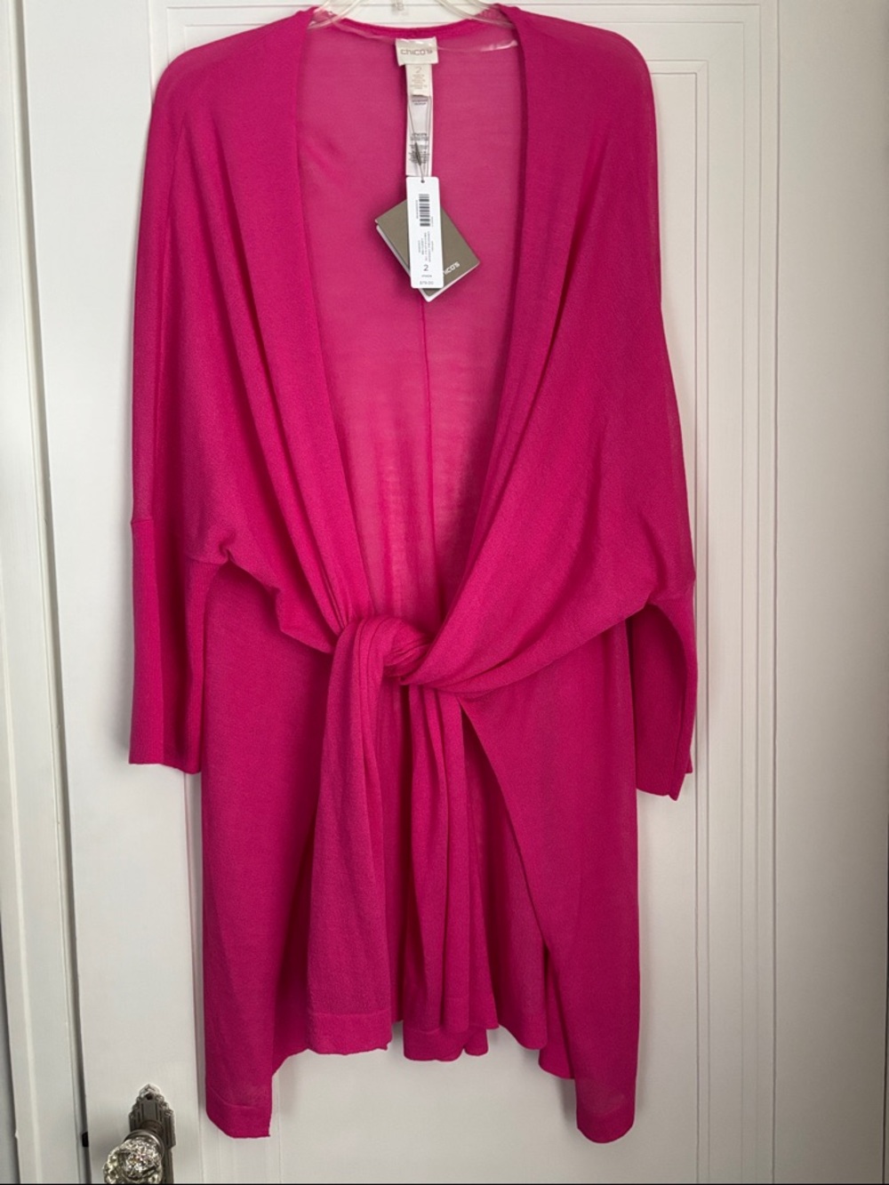Chico's Bright Fuchsia Tie-Front Cardigan